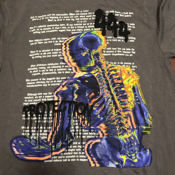 Men’s Charcoal Thermal Protection Graphic Skeleton Tee, Death Art, Gruesome S - Picture 3 of 7